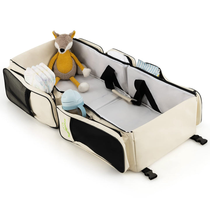COSTWAY 3-in-1-Wickeltasche, tragbare Baby-Reisetasche mit Wickelunterlage, Kinderwagengurte, isolie