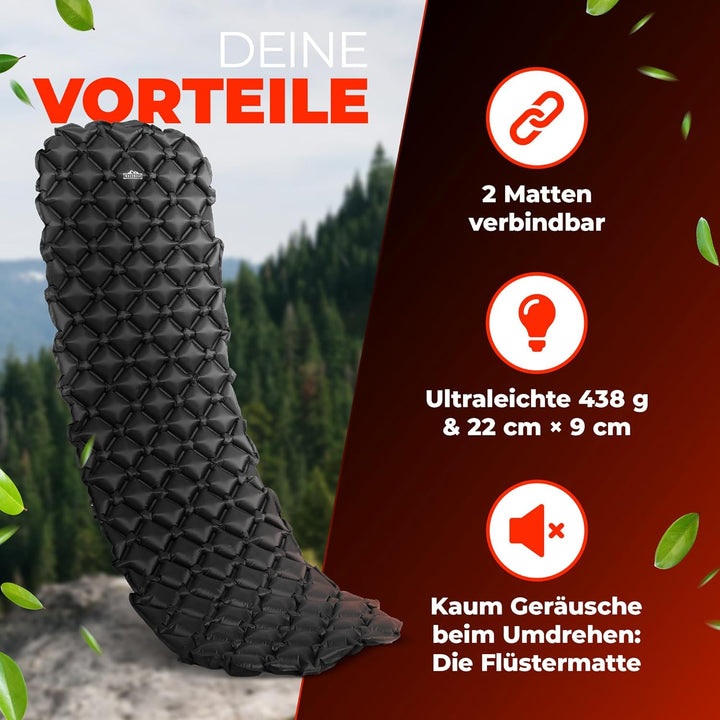 Isomatte Camping [Luftmatratze Ultraleicht mit 438g] Matratze mit Druckknöpfen zum verbinden, Schlaf