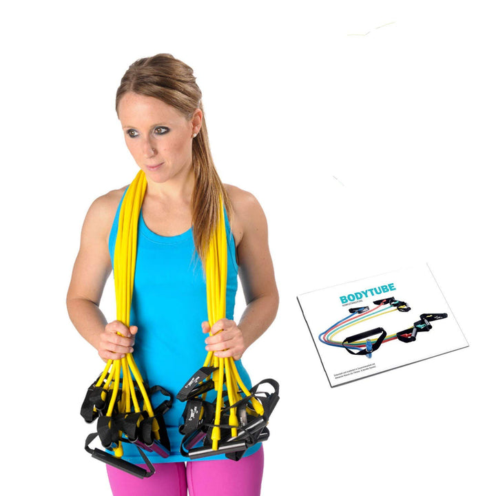 Dittmann Body-Tube blau/ 10er Paket mit Übungsbroschüre Fitness Expander Basic a) leicht -