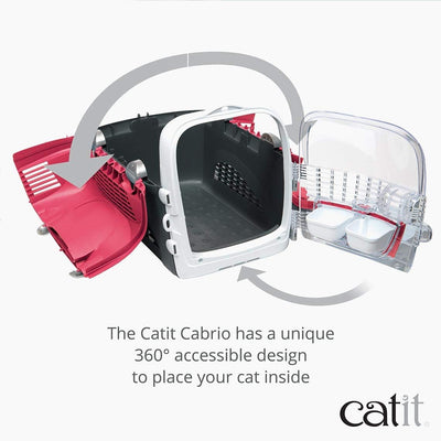 Catit Cabrio Carrier, Transportbox fuer Katzen, 51 x 33 x 35cm, rot/grau, rot/grau