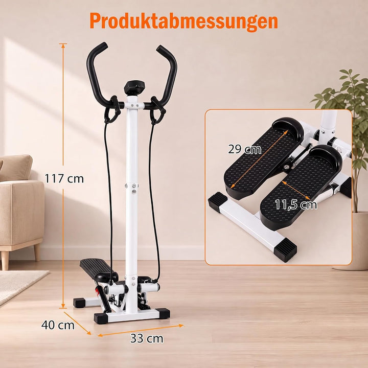 COSTWAY Mini Stepper mit Lenker, leise &amp; rutschfest | Fitness-Stepper mit Widerstandsbändern &amp; LCD D