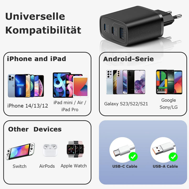 2er-Pack USB C Ladegerät 45W Netzteil GAN für iPhone/Samsung Galaxy S25/S24/S23/S22/S21 iPhone 16/15