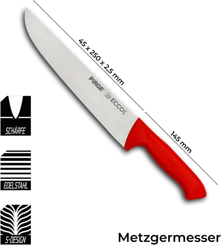 Pirge Ecco Metzgermesser 25 cm Rot Schlachtermesser - Fleischermesser - Stechmesser - Exzellenter Sc