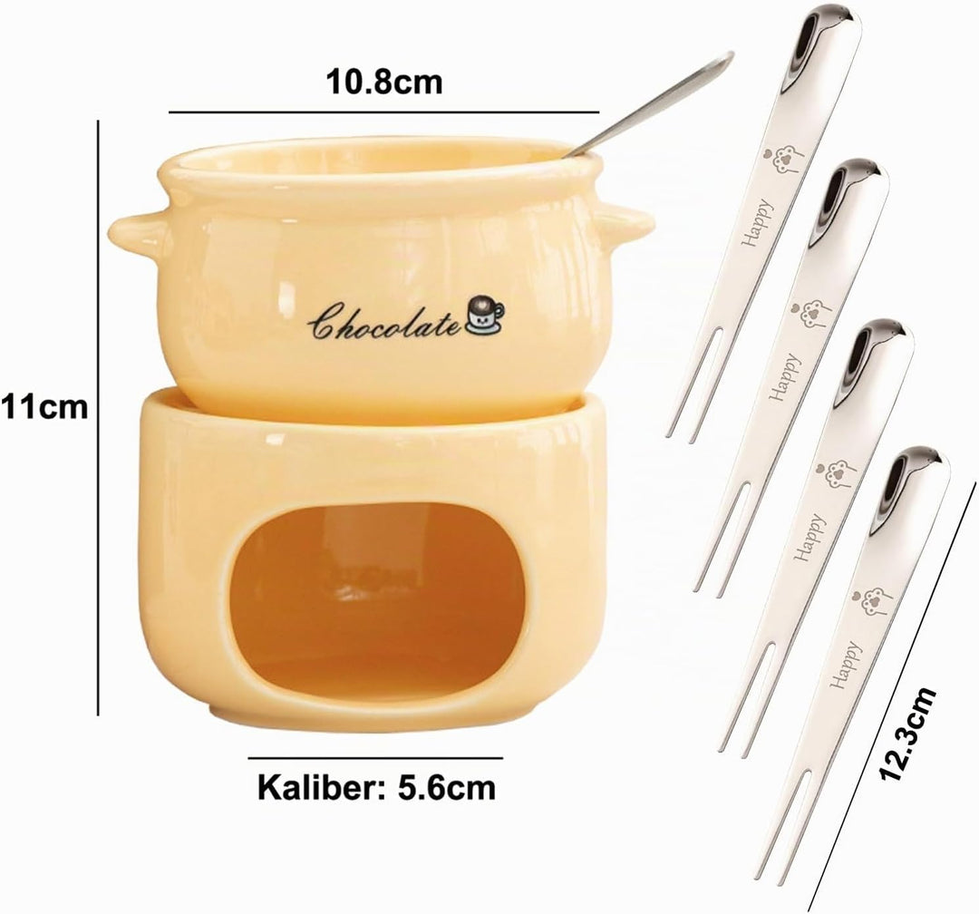 Schokofondue Tasse, Fondue Tasse, Mini Schokofondue mit 4 Fondue Forks Porcelain Chocolate Fondue Se