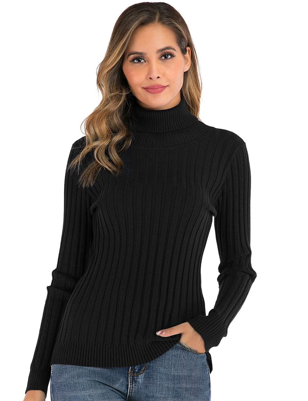 Enjoyoself Damen Strickpullover Gerippter Rollkragenpullover Feinstrick Elegant Langarm Strickpulli