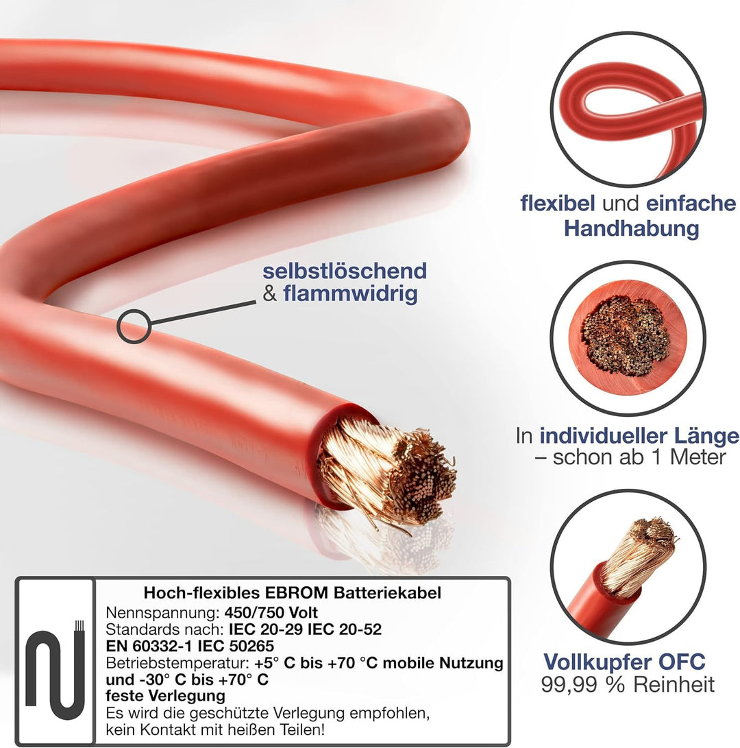 EBROM Batteriekabel hochflexibel Hi-Flex (Hi Flex) 25mm2 Kabel – Meterware in ROT - sehr biegsam – M