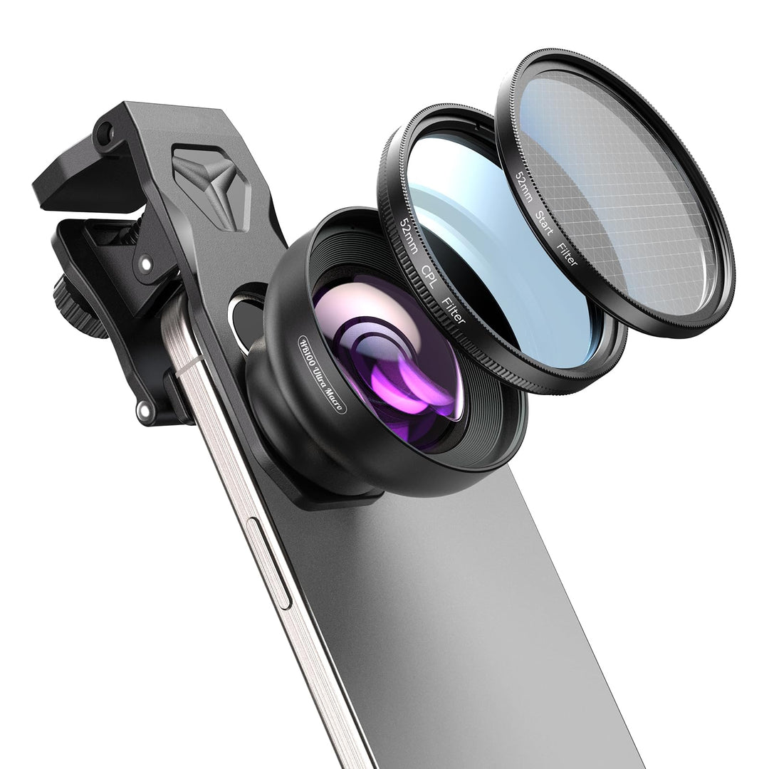 APEXEL HB100 Ultra HD Handy Makroobjektiv mit 52 mm CPL & Sternfilter, F1.05-Blende & AF-Beschichtun