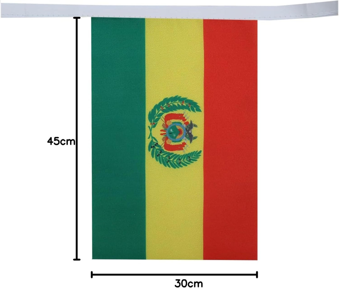 AZ FLAG FAHNENKETTE BOLIVIEN 12 Meter mit 20 flaggen 45x30cm- BOLIVIANISCHE Girlande Flaggenkette 30