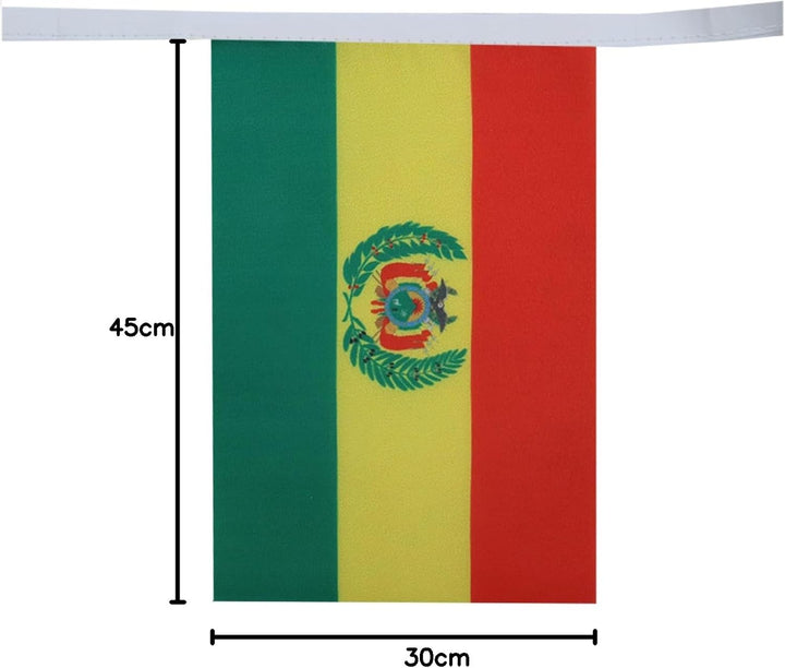 AZ FLAG FAHNENKETTE BOLIVIEN 12 Meter mit 20 flaggen 45x30cm- BOLIVIANISCHE Girlande Flaggenkette 30
