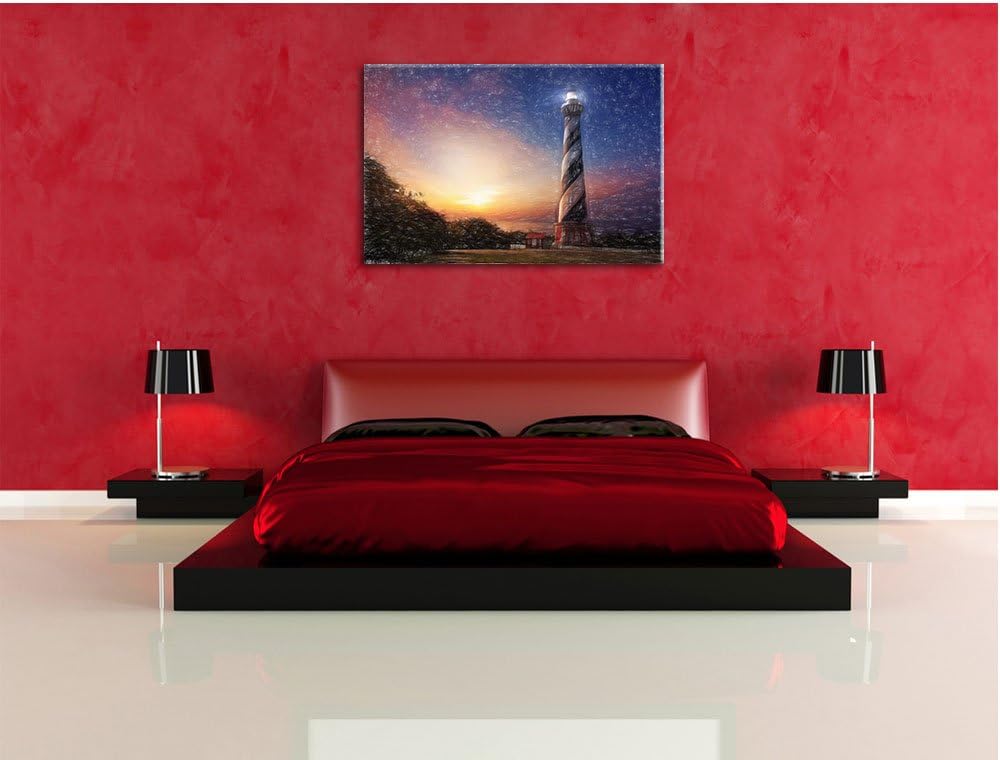 Pixxprint Cape Hatteras Leuchtturm / 100x70cm Leinwandbild bespannt auf Holzrahmen/Wandbild Kunstdru