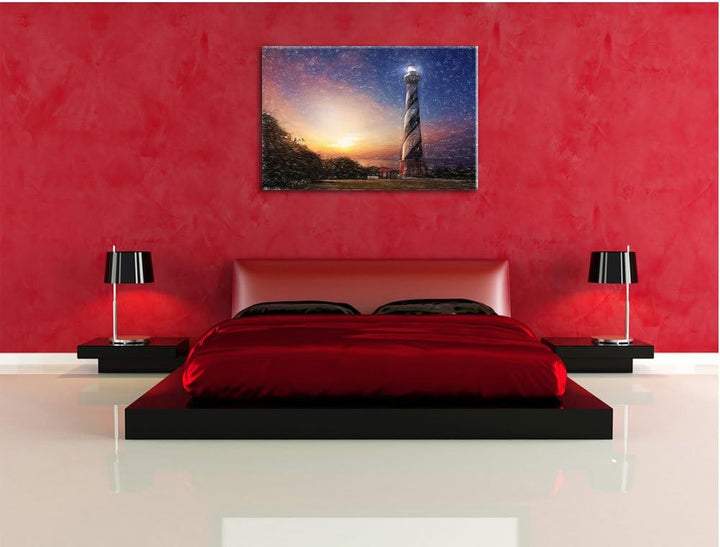 Pixxprint Cape Hatteras Leuchtturm / 100x70cm Leinwandbild bespannt auf Holzrahmen/Wandbild Kunstdru