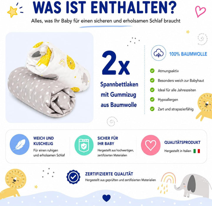 FlyIdeas Next 2 Me Spannbettlaken Beistellbett 83x50 cm, 2 STK. - 2 Spannleintuch Matratzenschoner f