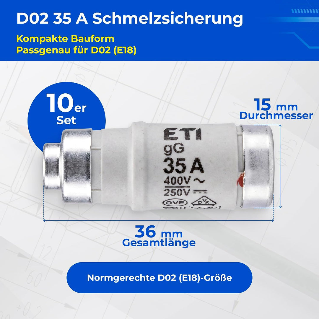Sicherung NEOZED D01 und D02 10 bis 63 Ampère Blister mit 10 Stück Schmelzsicherungen träge als Ersa