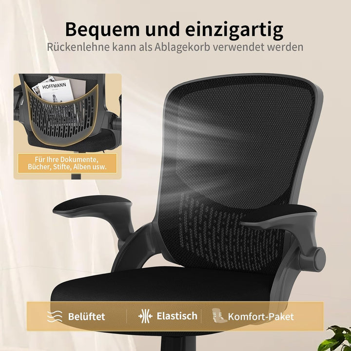 naspaluro Ergonomischer Bürostuhl, Schreibtischstuhl mit klappbaren Armlehnen, höhenverstellbar, Nei