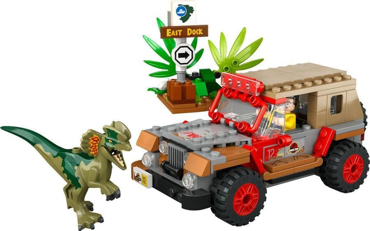 LEGO 76958 Jurassic Park Hinterhalt des Dilophosaurus, Dinosaurier Spielzeug Set mit Figur und Jeep