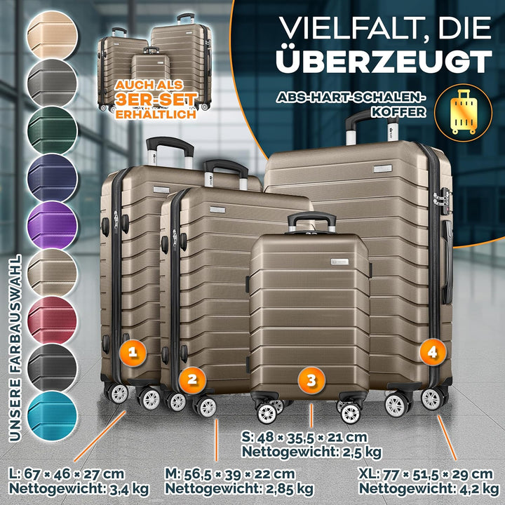 tillvex® Reisekoffer Set 4-teilig + Gepäckwaage, 8X Koffergurte & 4X Kofferanhänger | Kofferset 4 Ro