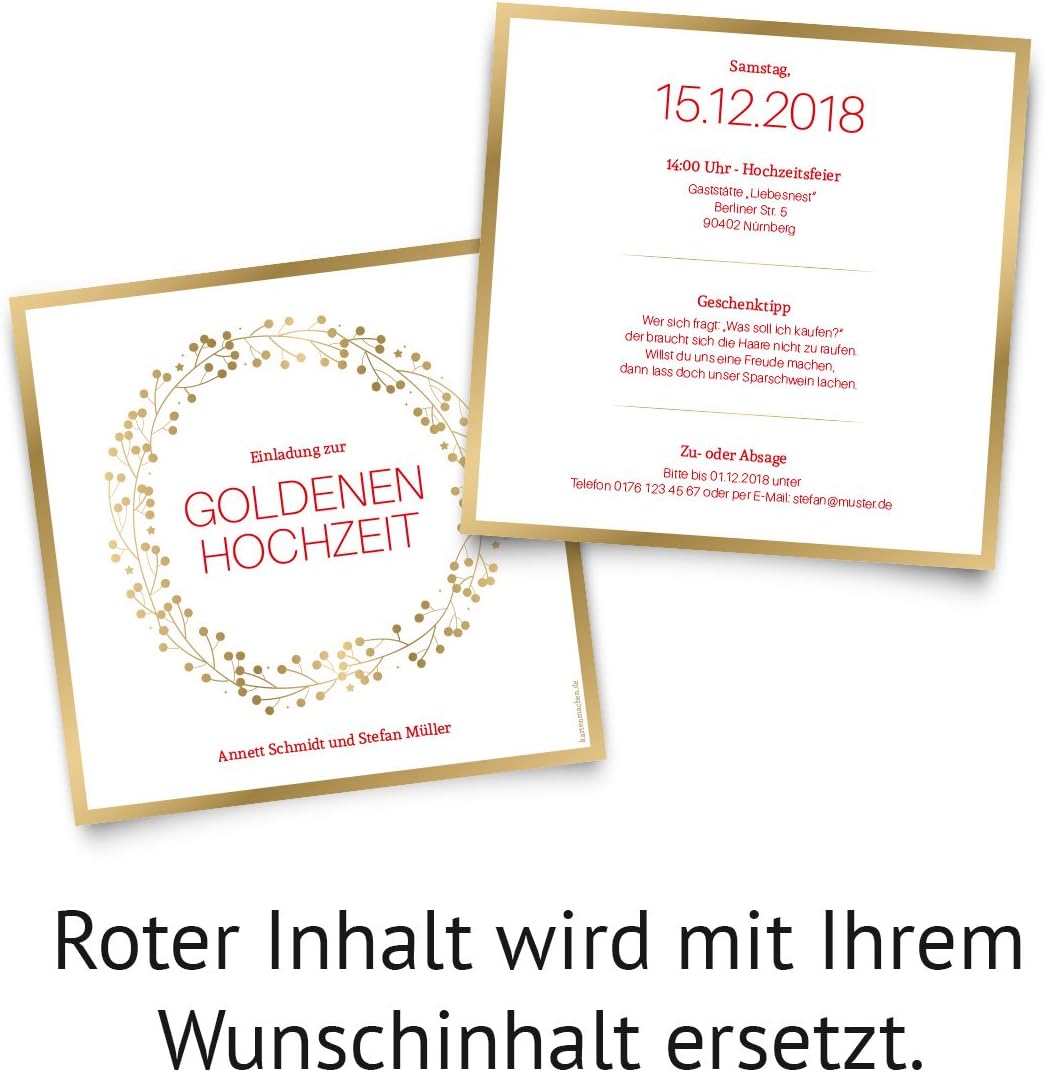10 x Goldene Hochzeit Einladungskarten Goldhochzeit 50 Jahre Hochzeitseinladungen - Goldkranz 10 Stü