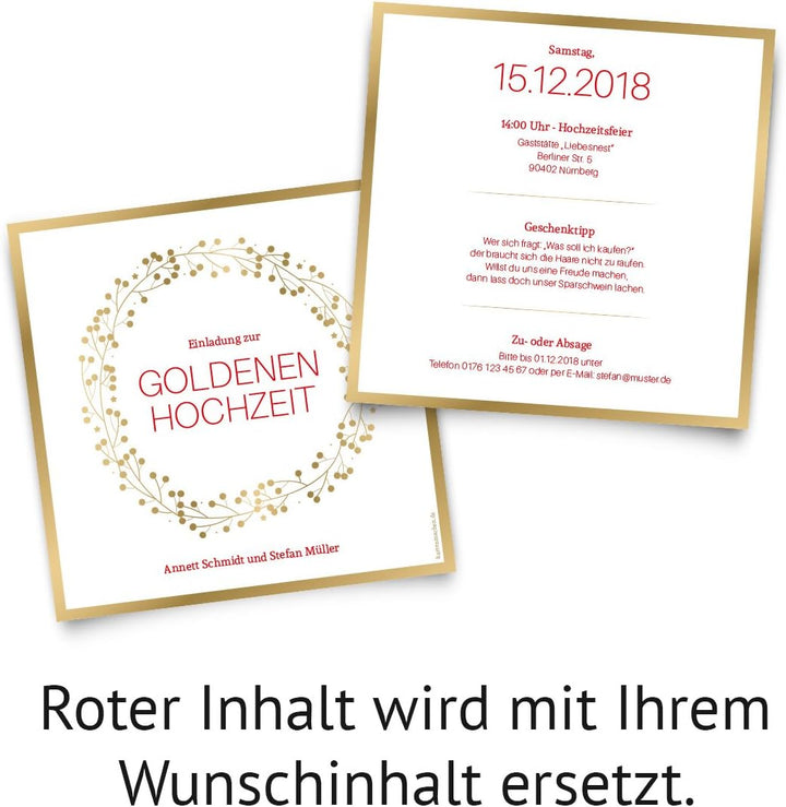 10 x Goldene Hochzeit Einladungskarten Goldhochzeit 50 Jahre Hochzeitseinladungen - Goldkranz 10 Stü