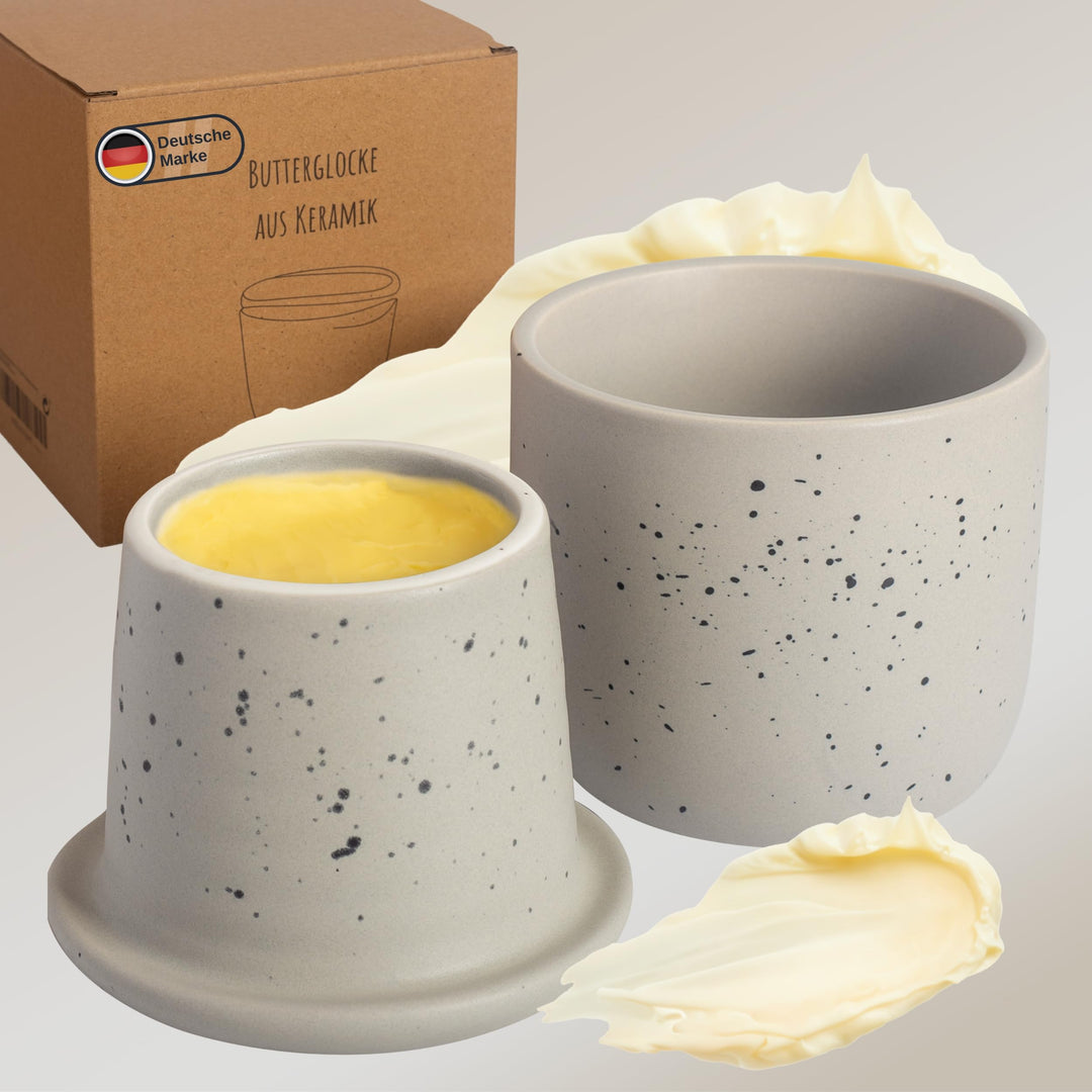 DEKAZIA® Französische Butterdose Grau Wassergekühlt | Butterglocke, Butterfass, Französischer Butter