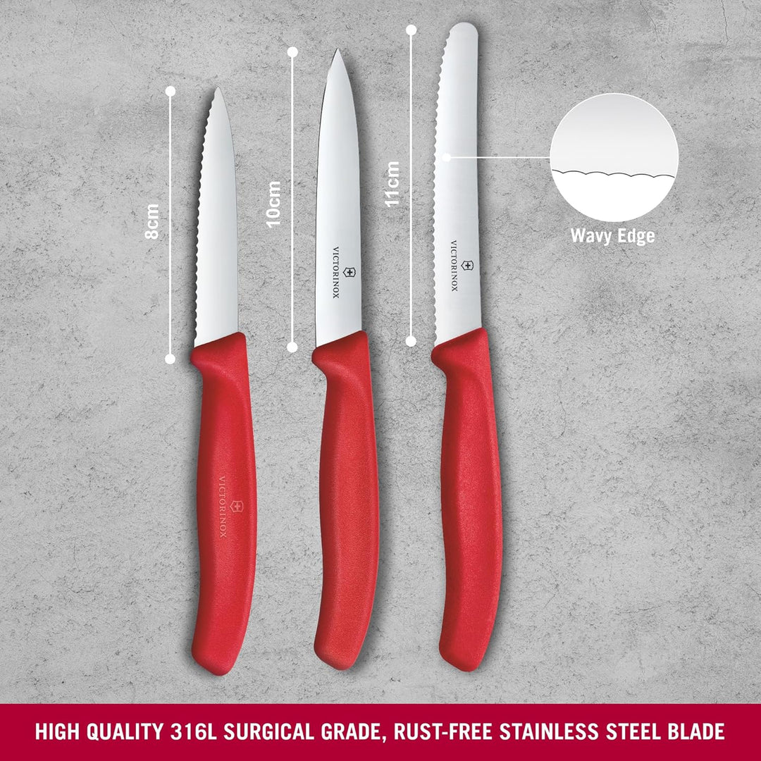Victorinox Swiss Classic Küchenmesser Set, 3teilig, Gemüse-, Tomaten- und Frühstücksmesser, Rostfrei
