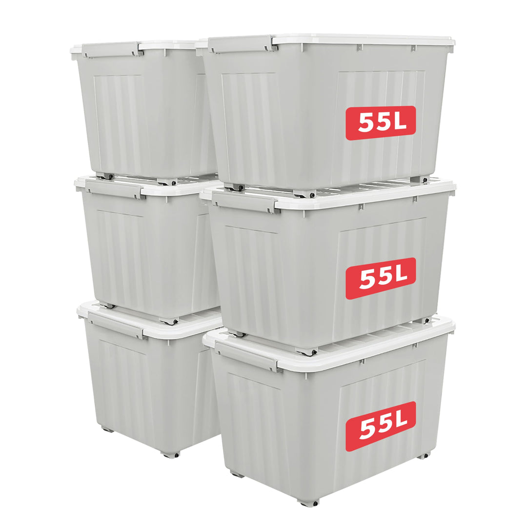Cetomo,55L,6er-Pack, Aufbewahrungsbox mit deckel,Aufbewahrungsboxen, mit Clips, stapelbar, Wohnzimme
