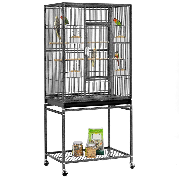 Yaheetech Vogelvoliere Vogelkäfig Voliere Vogelhaus mit Rollen für Nymphensittiche, Papageien Schwar