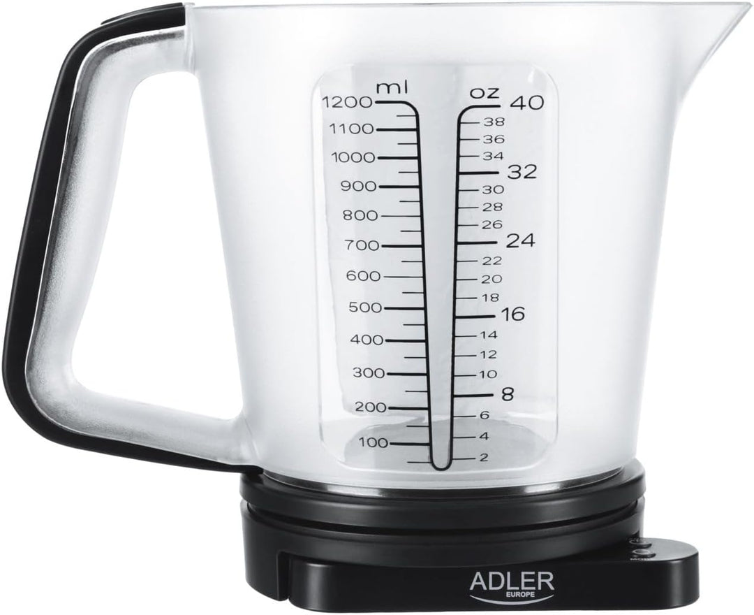 ADLER Küchenwaage mit Messbecher, 5kg Kapazität, weisses LED-Display