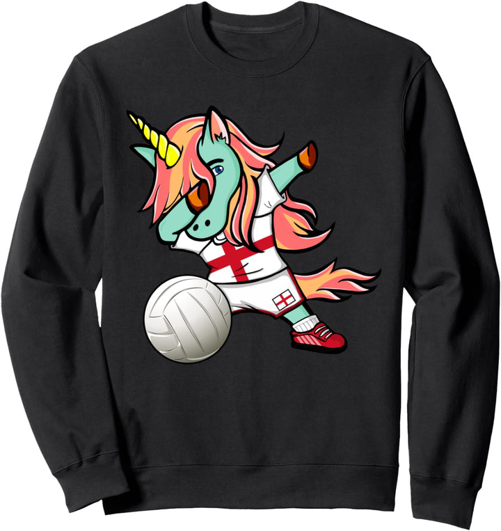 Lustiger Dabbing Einhorn England Volleyball Englische Flagge Sweatshirt