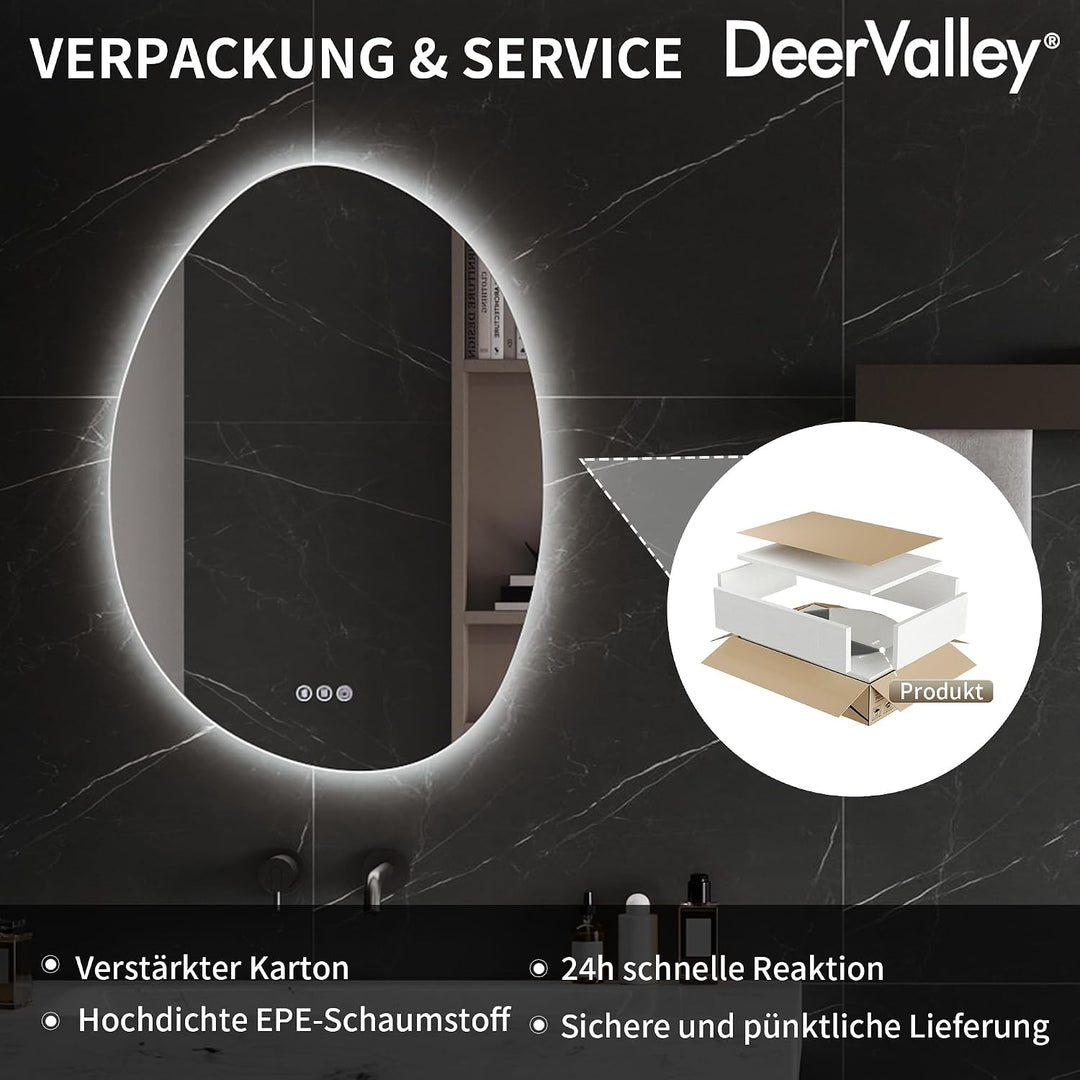 DeerValley Badezimmer Wandspiegel (Silber 70 * 50) Badspiegel mit Beleuchtung 50 x 70 cm, LED Badezi