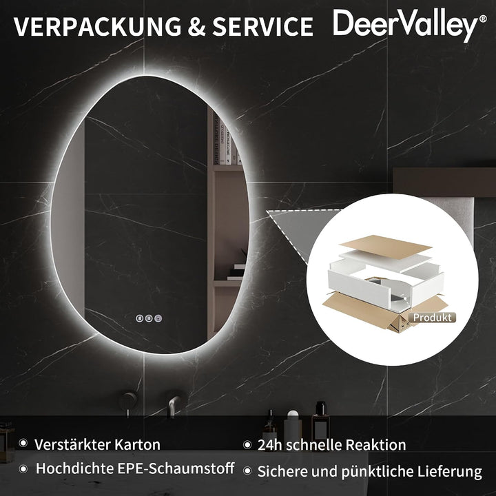 DeerValley Badezimmer Wandspiegel (Silber 70 * 50) Badspiegel mit Beleuchtung 50 x 70 cm, LED Badezi