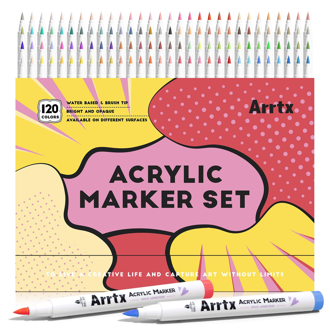 Arrtx Acrylstifte für Steine Wasserfest 120 Farben, Pinselspitze Aacrylic Markerr für Felsmalerei, H