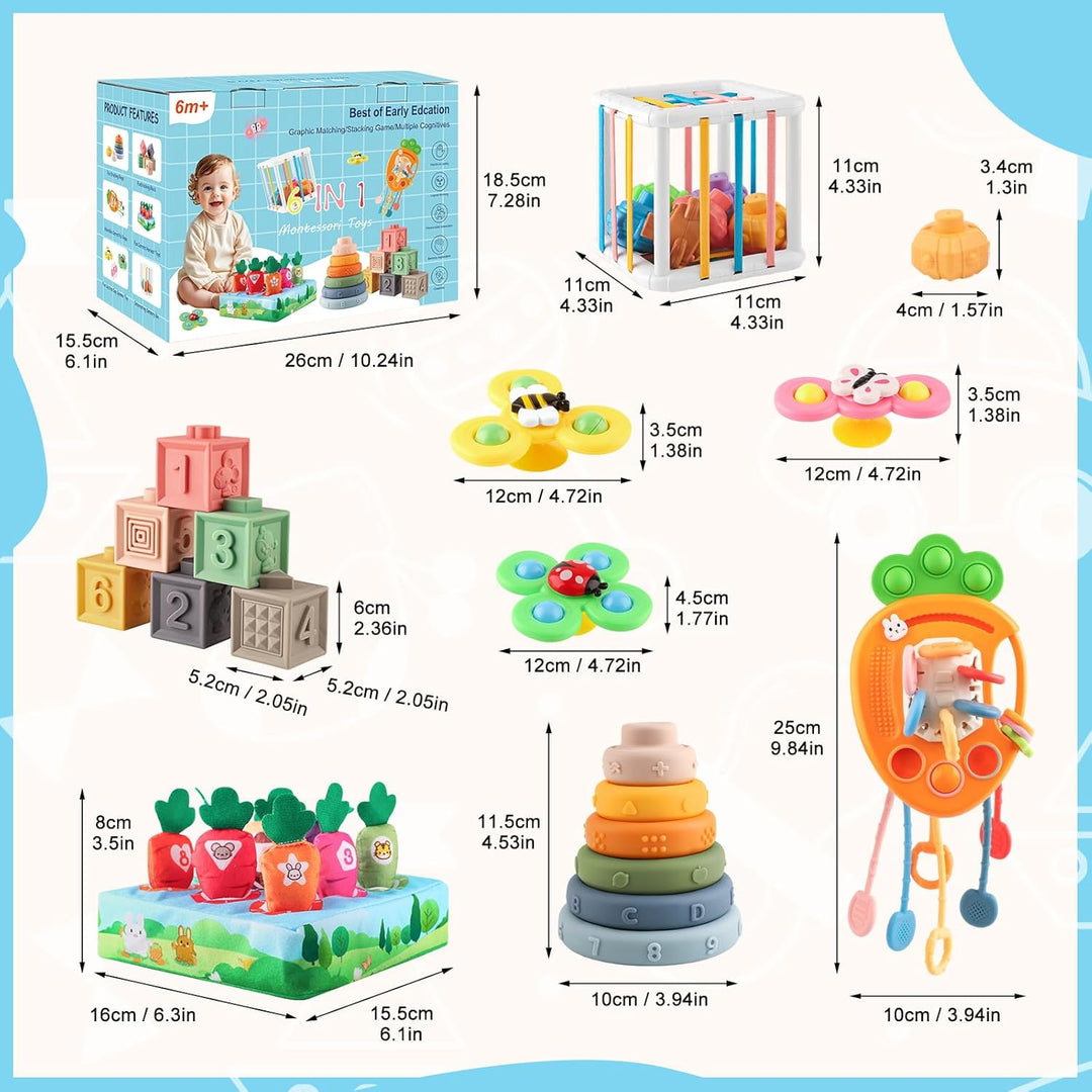 6 in 1 Montessori Spielzeug Baby, Spielzeug Baby ab 6 bis 12 Monate, Sensorisches Baby Spielzeug, Mo