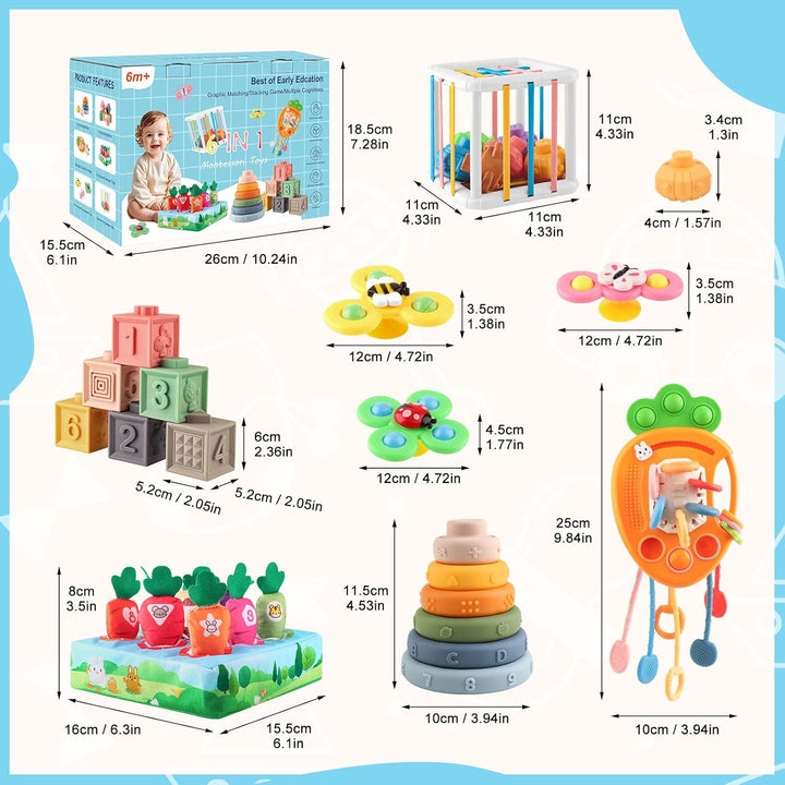 6 in 1 Montessori Spielzeug Baby, Spielzeug Baby ab 6 bis 12 Monate, Sensorisches Baby Spielzeug, Mo