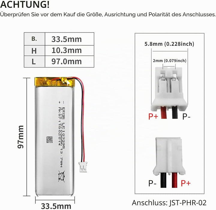 EEMB 3.7V Lipo Batterie Akku 3700mAh 103395 Lithium Polymer Batterien mit JST Stecker, Schutzplatine