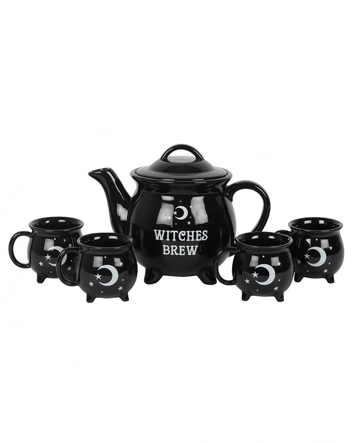 Horror-Shop 5-TLG. Gothic Teeservice mit Hexenkessel für Halloween & Walpurgisnacht Fans