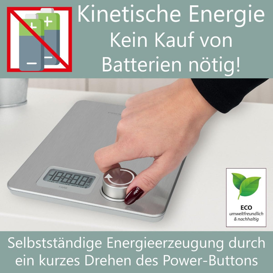 ProfiCook® Küchenwaage ohne Batterien | Küchenwaage digital mit kinetischer Energie | Waage mit Mess