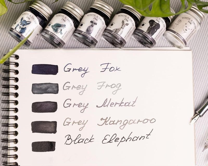 Octopus Write and Draw Ink Set Basic Grey, Schreib- und Zeichentusche, 6 x 10 ml mit Schreibfeder BA