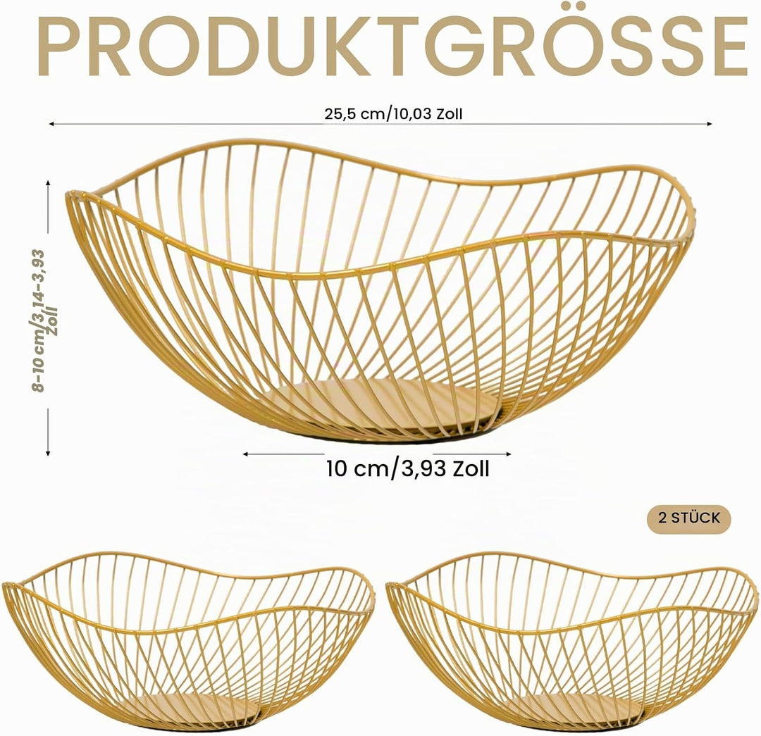 2 Stück Obstkorb Metall Obstschale Gold Draht Obstkorb Hohler obstkorbs Früchtekorb Obstkorbs Rund a