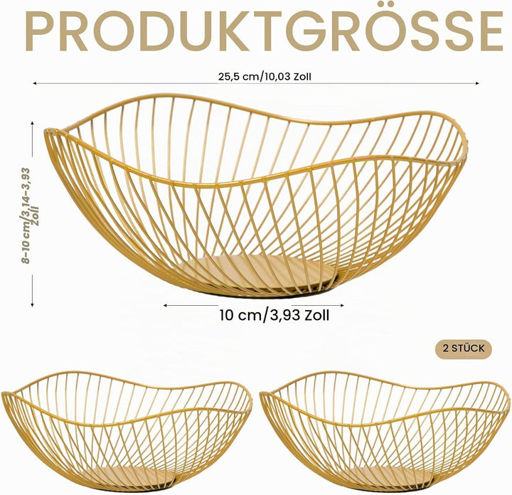 2 Stück Obstkorb Metall Obstschale Gold Draht Obstkorb Hohler obstkorbs Früchtekorb Obstkorbs Rund a