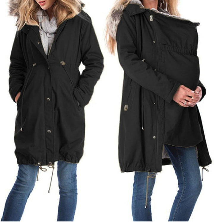 Umstandsjacke Winter 3 In 1 : Umstands Baumwolljacke Mit Einstellbarer Kordelzug& Taschen Schwangers