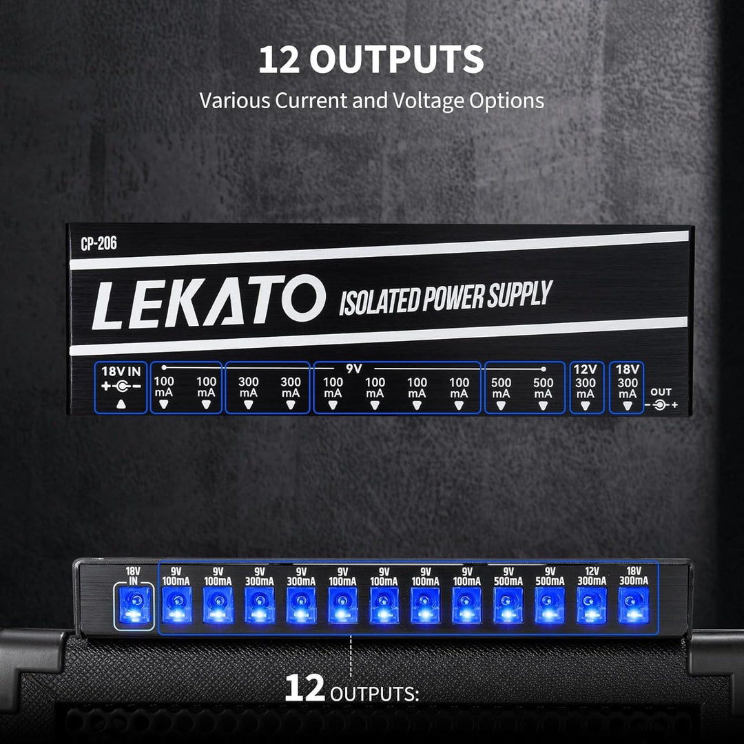 LEKATO Gitarre Pedal Netzteil, 12 Isolierte Ausgang für 9V/12V/18V, Effektpedal-Netzteil mit Kurzsch