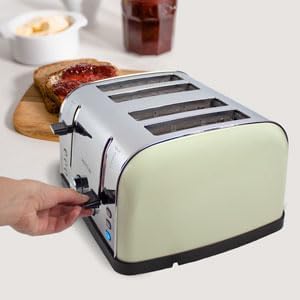 PRIXTON 4 Slice Toaster 1900W mit 4 extra breiten Schlitzen, Edelstahl, 7 Bräunungsstufen, Auftau- u
