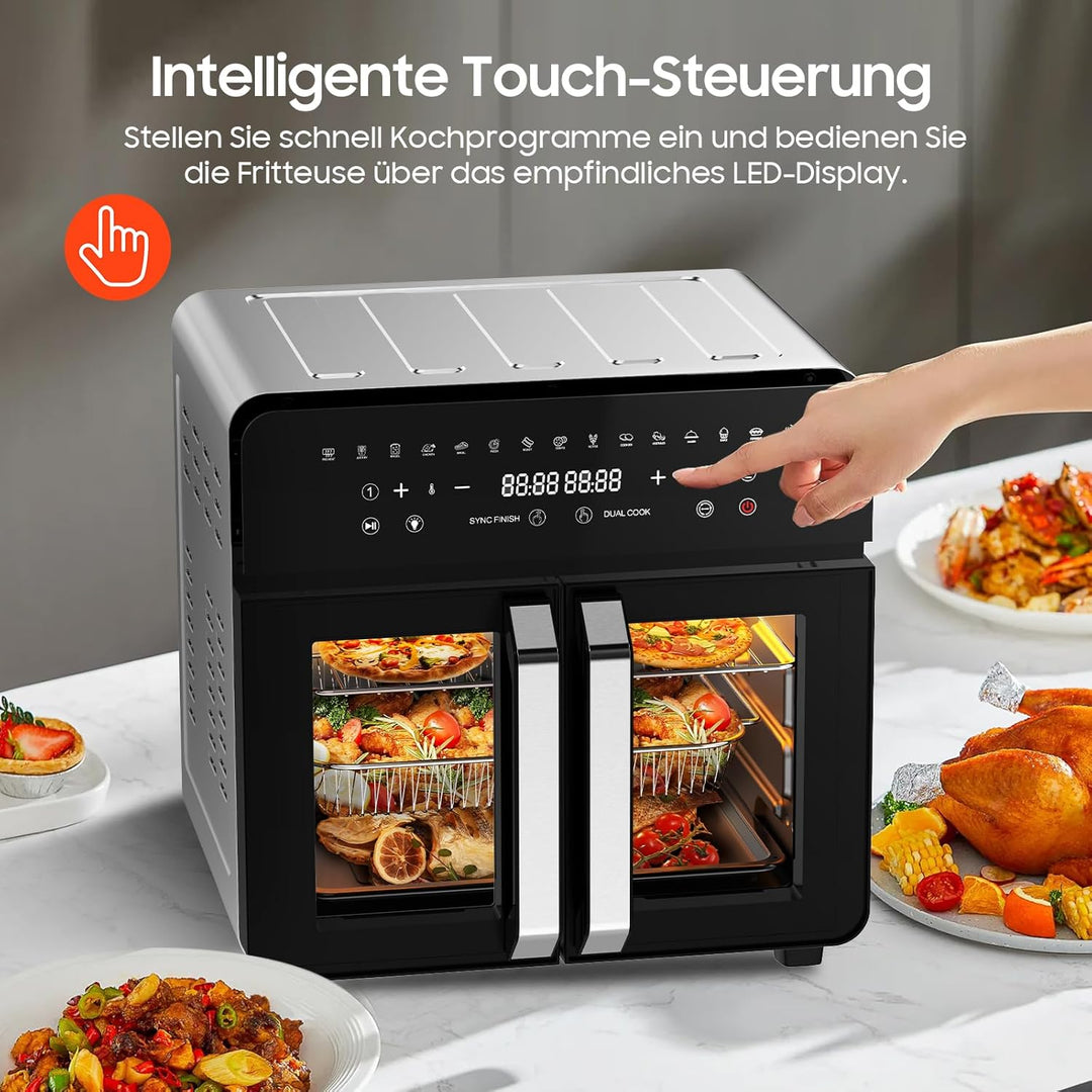 Heissluftfritteuse Dual Zone 23L - XXL Airfryer mit herausnehmbarem Trenner, Heissluftfritteuse mit