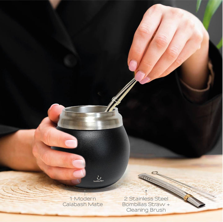 Yerba Mate Set - Modernes Yerba Mate Gourd Kit - Edelstahl mit Calabash Form und Bombilla - Einfach