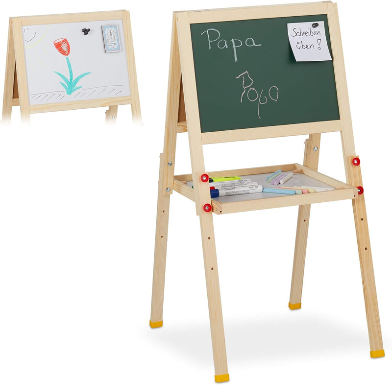 Relaxdays Standtafel Kinder, beidseitig magnetisch, höhenverstellbar, HBT 77x39x44,5 cm, Whiteboard