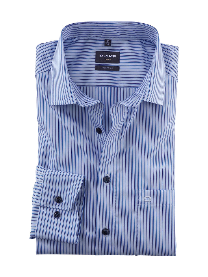 OLYMP Herren Businesshemd Langarm Luxor,Gestreift,modern fit,Global Kent, Bleu 11