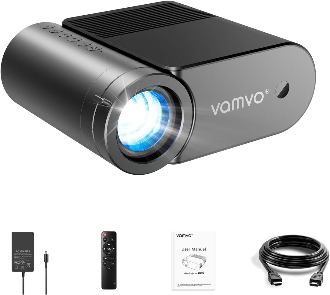 Vamvo Tragbarer Beamer, WiFi Projektor 1080P 200" Tragbarer Filmprojektor, Aussenprojektoren mit sti