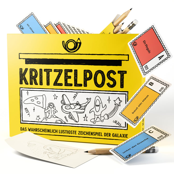 Kritzelpost - Das lustige Zeichenspiel für 4-16 Personen I Partyspiele für Erwachsene wie stille Pos