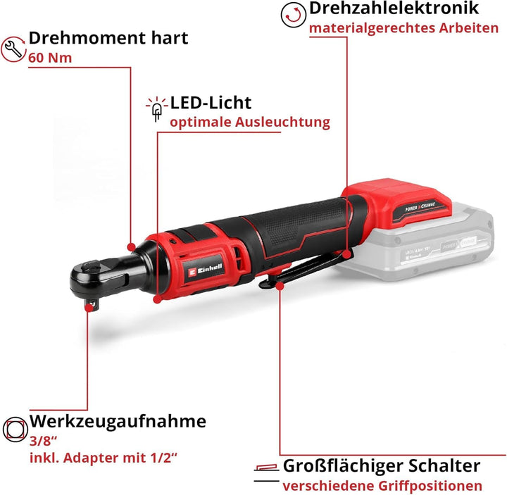 Einhell Akku-Ratschenschrauber TE-RW 18/60 Li-Solo Power X-Change (18 V, 60 Nm, 3/8"-Werkzeugaufnahm