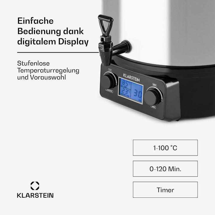 Klarstein Biggie Digital - Einkochvollautomat, Einkochtopf, elektrisch, 27 Liter, 2000 Watt, Timer,